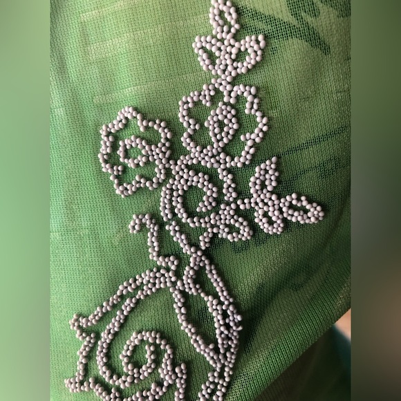 NWOT Sheer Turquoises/Aquamarine Long Sleeve Top with Beaded Accents - Picture 6 of 8